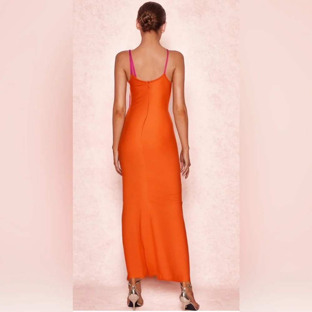 SIS Label Simona Orange & Pink Ruffle Bandage Maxi Dress | Size Small
